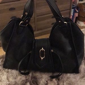 BRAND NEW BLACK AND GOLD JUSTFAB SATCHEL PURSE
